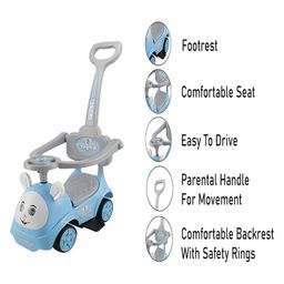 JoyRide 3 in 1 Push Car Bunny Roger Rideon with Removable Parental Handle Guardrails Rideons & Wagons Non Battery Operated Ride On - BLUE image 2