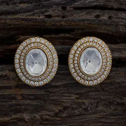 Kushal's Fashion Jewellery Kundan Studded Oval Studs Earrings-image-77