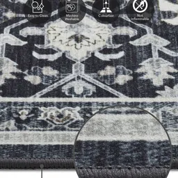 OBSESSIONS Charcoal-Black & Grey Printed Rectangular Bedside Runners image 4