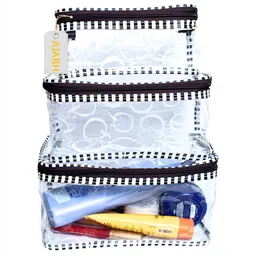 Ajabh Black and Transparent 3 Pieces Printed Makeup Organisers-14
