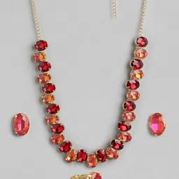MANSIYAORANGE 18K Gold Plated Crystal AD Gemstone-Studded Jewellery Set-58