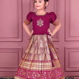 Lagorii Girls Embellished Puffed Sleeves Beads and Stones Silk Ready to Wear Lehenga Choli-picture-36