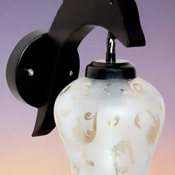 KINIS Black & Transparent Printed Wooden Bell Shaped Wall Lamp-picture-4