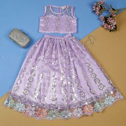 SAKA DESIGNS Girls Embroidered Sequinned Ready to Wear Lehenga &-picture-43