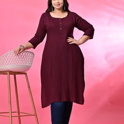 PrettyPlus by Desinoor.com Plus Size Pintucks Round Neck Straight Kurta-image-71