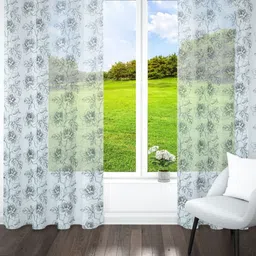Parda Online White & Grey Set of 2 Floral Sheer Door Curtain-image-29