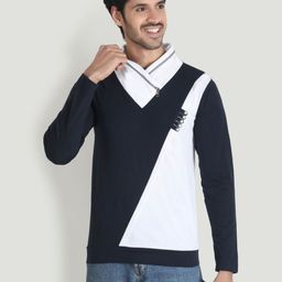 Black Collection Men Colourblocked V-Neck Applique T-shirt-image-42