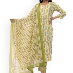 EKISHA Floral Printed Round Neck Pure Cotton Straight kurta With Trouser & dupatta-picture-22