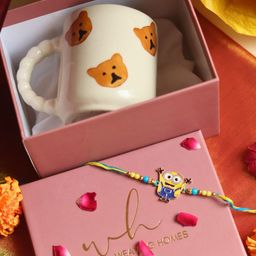 WEAVING HOMES Set of 2 Beaded Thread Rakhi With Teddy Bear Coffee Mug-68