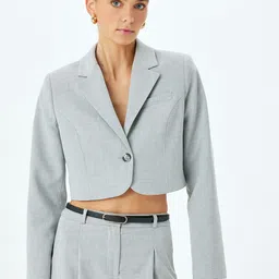 Koton Notched Lapel Single Breasted Cropped Blazer-picture-56