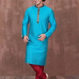 Ethnic India Men Striped Woven Design Zari Straight Kurta-picture-10