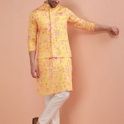 KISAH Men Ombre Printed Paisley Kurta Jacket with Trouser-39