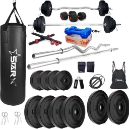 50 kg with 3FT Curl and 5FT Straight Rod Unfilled Punching Bag & PVC Dumbbells Home Gym Combo-11