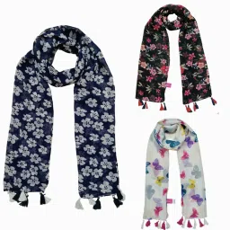 Floral Print Chiffon Women Multicolor Stole-image-17