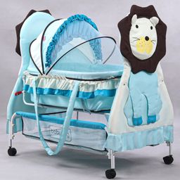Babyhug Lion Print 2 in 1 Cradle cum bassinet with Mosquito Net and Swing Lock function - Blue-17
