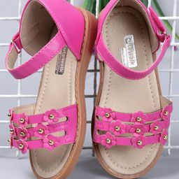 Cute Walk by Babyhug Floral Embellished Party Wear Peep Toes - Dark Pink-image-1