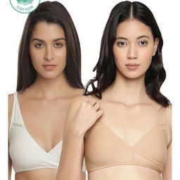 Inner Sense Solid Organic Antimicrobial Sleeping Or Feeding Bra Pack of 2 - Beige & White-image-13