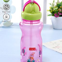 Babyhug Bunny Print Straw Sipper Pink - 360 ml-picture-0