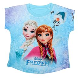 Disney By Crossroads Short Sleeves Frozen Graphic Print Top - Blue-image-91