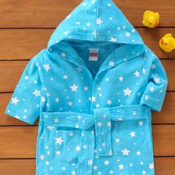 Babyhug Full Sleeves Bath Robe Star Print - Blue-image-33