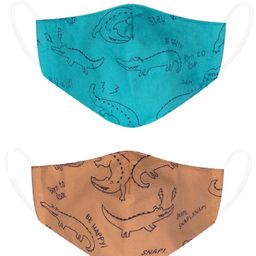 VEA Kids 5 Layered Filtration Soft Cotton Reusable Face Mask Beach & Space Print Yellow Brown - Pack of 2-2