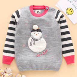 Yellow Apple Full Sleeves Sweater Snowman Embroidery - Grey-image-48