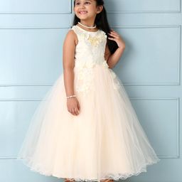 Mark & Mia Party Sleeveless Gown with Flowers Applique - Beige-image-11