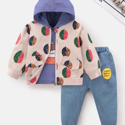 Kookie Kids Full Sleeves Winter Wear Hooded Set- Blue-image-44