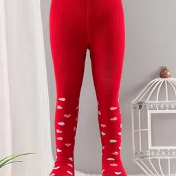 Cute Walk by Babyhug Cotton Antibacterial Footed Tights Heart Design - Red-picture-3