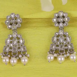 SALONI FASHION JEWELLERY Silver-Plated Alloy Drop Earrings-image-63