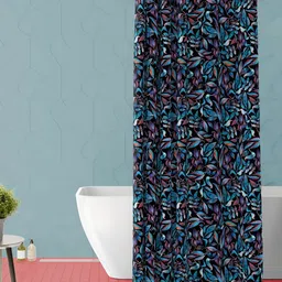 ArtzFolio Blue and Black Floral Printed Waterproof Shower Curtain-image-55