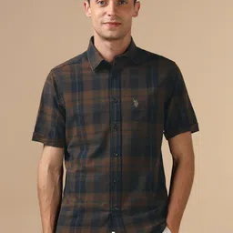 U.S. Polo Assn. Tailored Fit Checked Oxford Weave Pure Cotton Shirt-picture-47