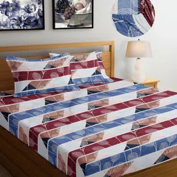 Myntra Elegant Homes White And Blue Printed 300 TC King Bedsheet Set 2.50 m x 2.25m-11