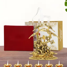 INTERNATIONAL GIFT Gold-Toned 9 Pcs Radha Krishna Showpiece With Diya Religious Gift Set-8