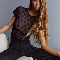 Bershka Printed Short Sleeve Tulle T-shirt-picture-33