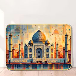 SAF Orange & Teal Taj Mahal Printed Wooden Wall Art-image-73