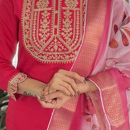 Ekta Textiles Women Embroidered Regular Thread Work Kurti with Trousers & With Dupatta image 4
