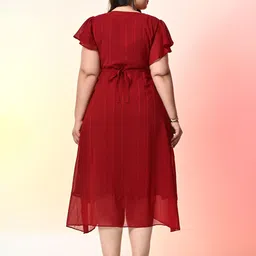 PrettyPlus by Desinoor.com Plus Size Striped Georgette Wrap Midi Dress image 5