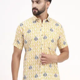 MILLENNIAL MEN Comfort Floral Printed Spread Collar Cotton Shirt-picture-0