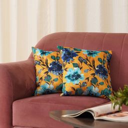 HOME 360 Yellow & Blue 2 Pieces Floral Printed Square Cushion Covers-image-94