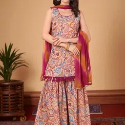 Azira Paisley Printed Round Neck Kurta With Sharara & Dupatta-picture-7