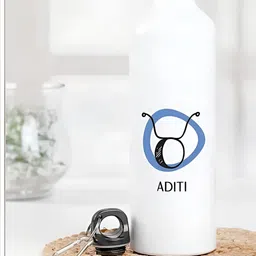 fnp White & Blue Aluminium Typography Printed Water Bottle 650 ml-image-30