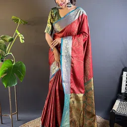 all about you Woven Design Zari Silk Blend Kanjeevaram Saree-image-78