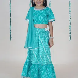 KiddoPanti Girls Bandhani Printed Ready to Wear Lehenga & Blouse With Dupatta-picture-56