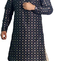 House of Aqss Ethnic Motifs Woven Design Mandarin Collar Straight Kurta With Pyjamas-picture-30