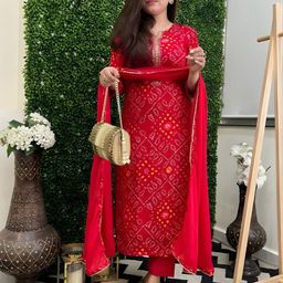 Moda Rapido Bandhani Printed Zari Work Straight Kurta With Pyjamas & Dupatta-46