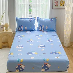 JC HOME Blue & White Abstract Printed140 TC Fitted Single Size Bedsheet Set-picture-1