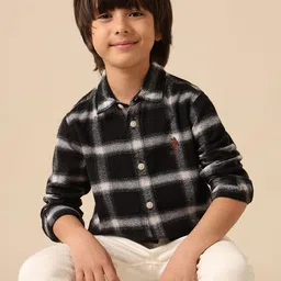 U.S. Polo Assn. Kids Boys Buffalo Checked Spread Collar Pure Cotton Casual Shirt-picture-9