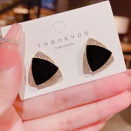 SZN Gold Plated Artificial Stones Studded Triangular Shape Studs-17