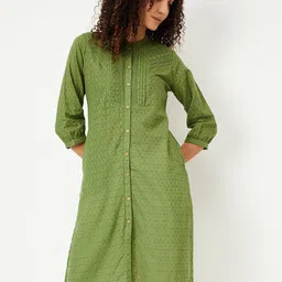 max Floral Embroidered Mandarin Collar Pure Cotton Straight Kurta-picture-9